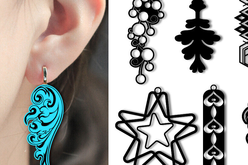 Σετ των 2 Intra απο ξύλο plywood  Χρώμα wenge 3mm-4mm πάχος - Σχέδια σκουλαρίκια Δίασταση 15x18 cm INTRAFABR-118763672