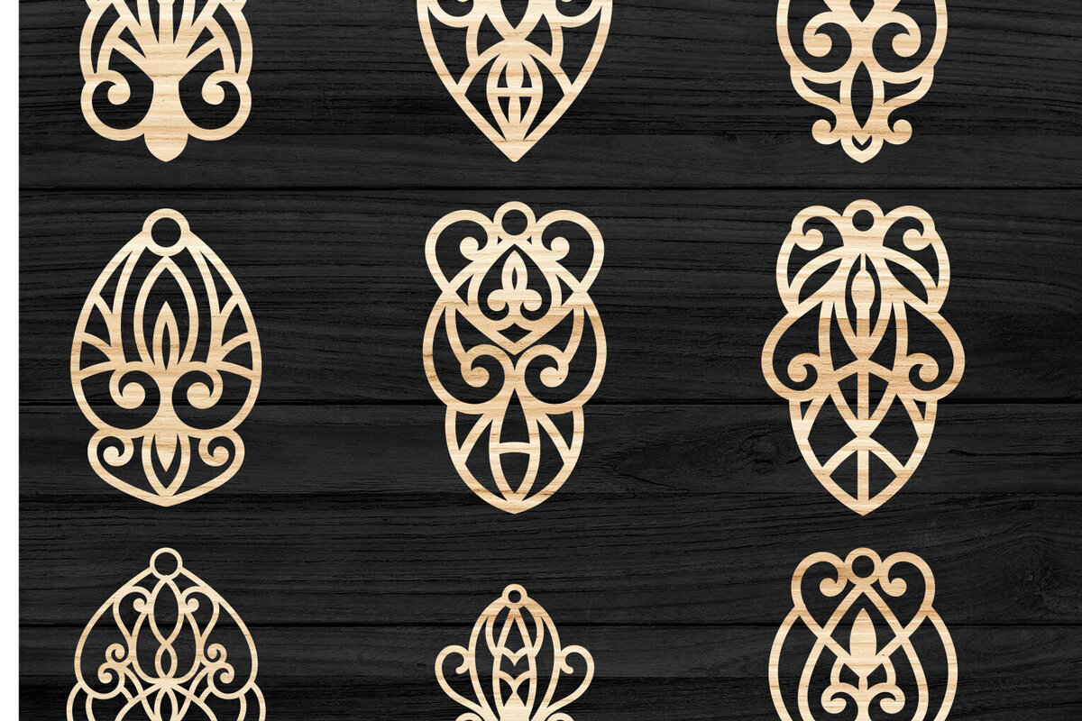 Σετ των 3 Intra απο ξύλο plywood  Χρώμα wenge 3mm-4mm πάχος - Earrings Jewelry Bundle, Cut Files Δίασταση 3x3 cm INTRAFABR-112075191