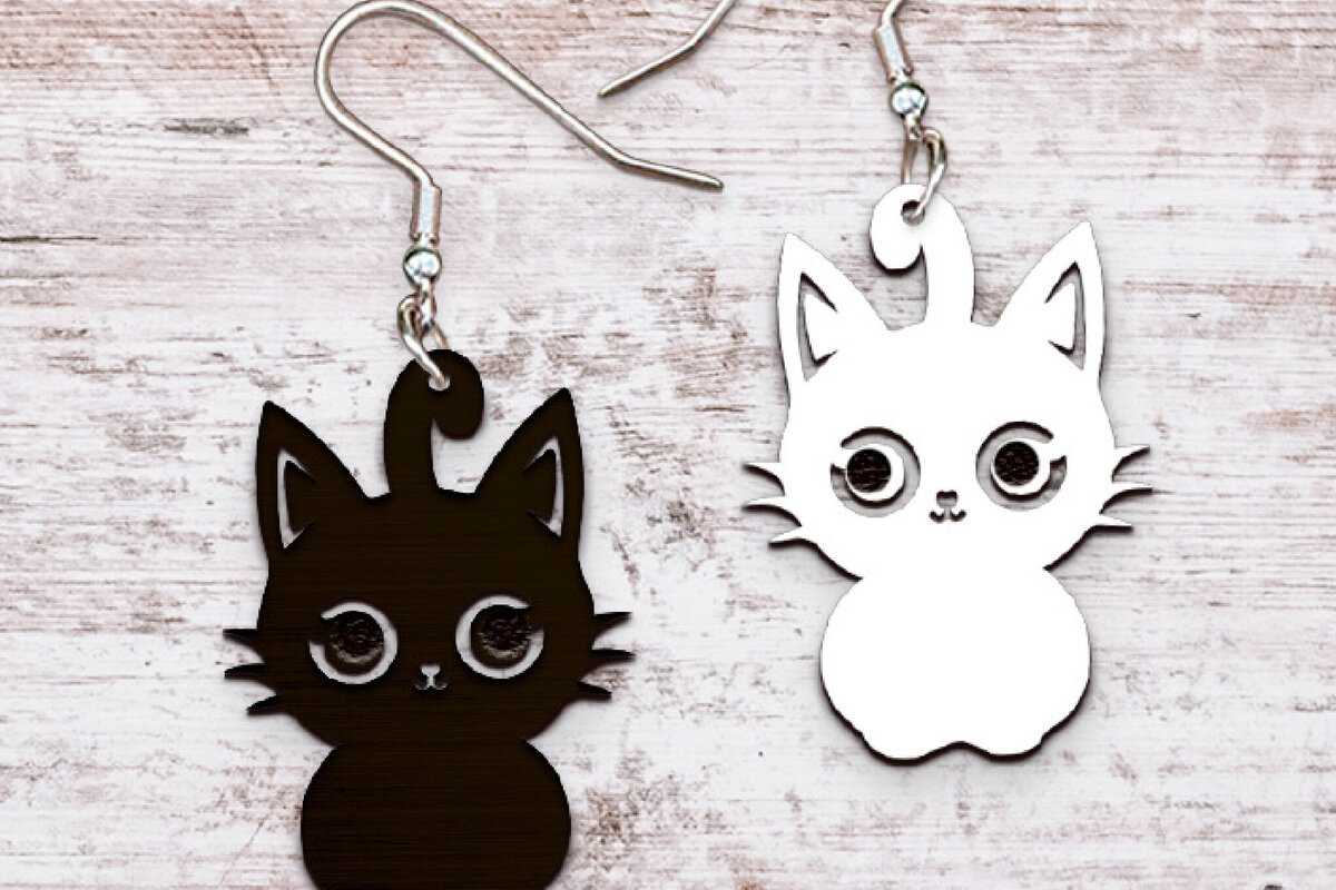 Σετ των 3 Intra απο ξύλο plywood  Χρώμα wenge 3mm-4mm πάχος - Σκουλαρίκια . Λέιζερ σιλουέτας γάτας Δίασταση 3x3 cm INTRAFABR-28892183