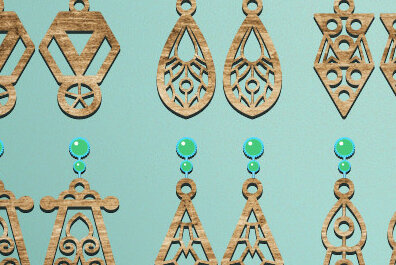 Σετ των 3 Intra απο ξύλο plywood  Χρώμα wenge 3mm-4mm πάχος - Σκουλαρίκια Design Δίασταση 3x3 cm INTRAFABR-42878616