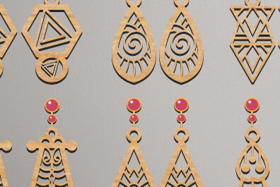 Σετ των 3 Intra απο ξύλο plywood  Χρώμα wenge 3mm-4mm πάχος - Σκουλαρίκια Δίασταση 3x3 cm INTRAFABR-46701288