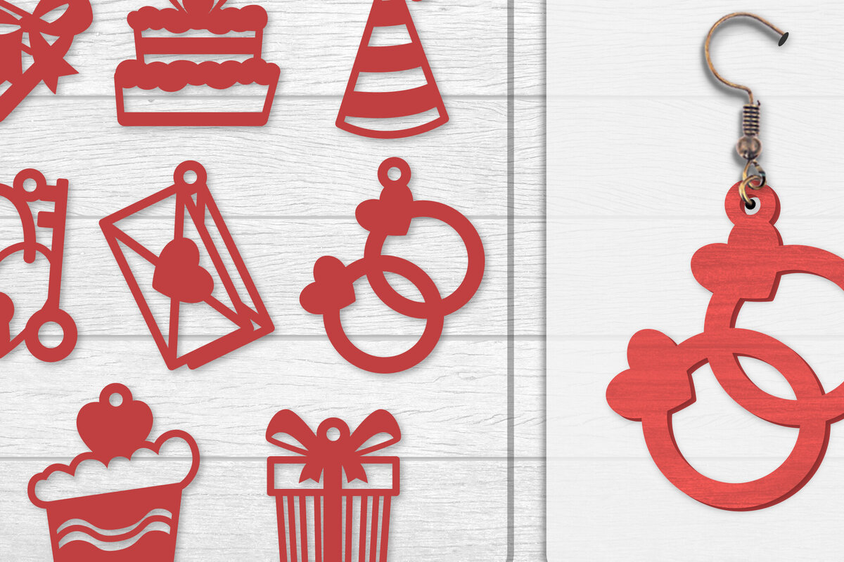 Σετ των 3 Intra απο ξύλο plywood  Χρώμα wenge 3mm-4mm πάχος - Σκουλαρίκια Valentine Lasercut Δίασταση 3x3 cm INTRAFABR-105055580