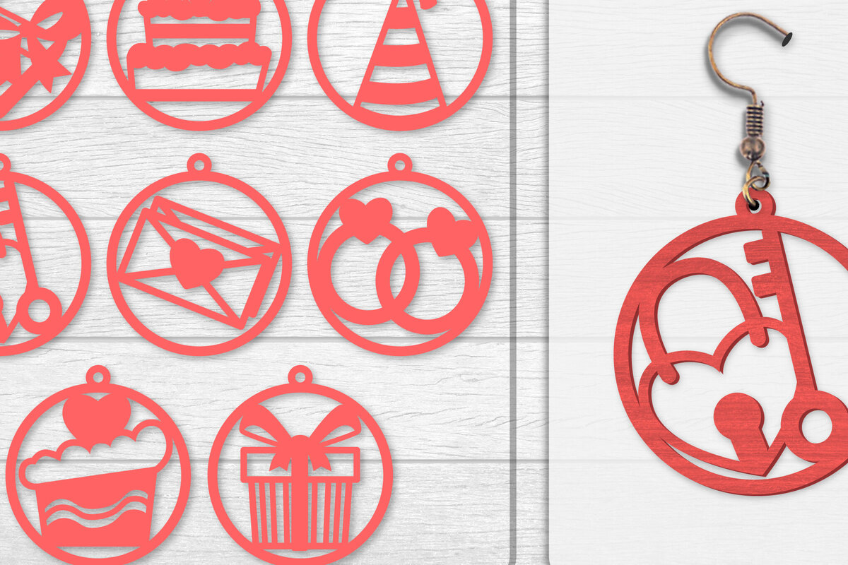 Σετ των 3 Intra απο ξύλο plywood  Χρώμα wenge 3mm-4mm πάχος - Σκουλαρίκια Valentine Lasercut Δίασταση 3x3 cm INTRAFABR-93414440