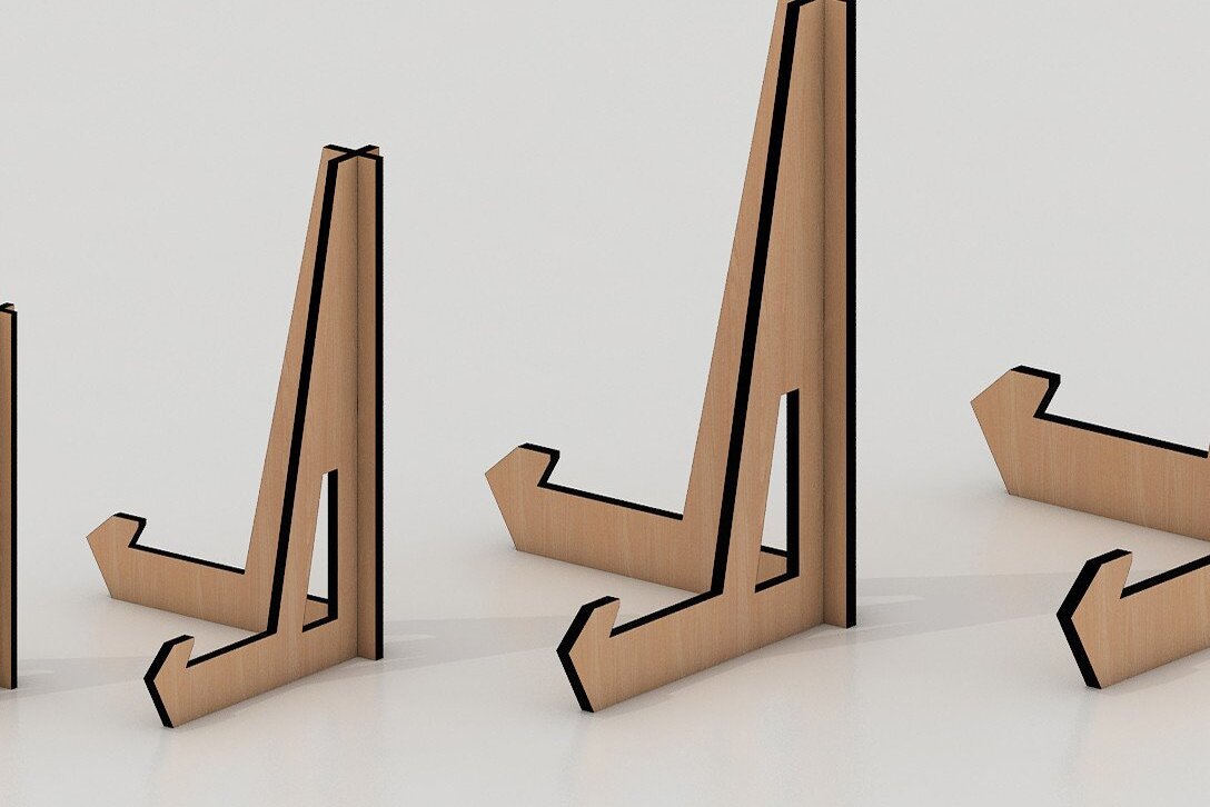 Σετ των 2 Intra απο ξύλο plywood  Χρώμα wenge 3mm-4mm πάχος - Easel Plate Stand Glowforge Cut File 019 Δίασταση 20x20 cm INTRAFABR-89306215