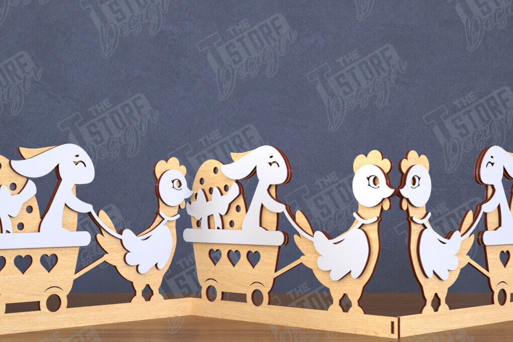 Σετ των 2 Intra απο ξύλο plywood  Χρώμα wenge 3mm-4mm πάχος - Πασχαλινή πινακίδα ακορντεόν | Happy Bunny |CNC Δίασταση 15x15 cm INTRAFABR-94463602