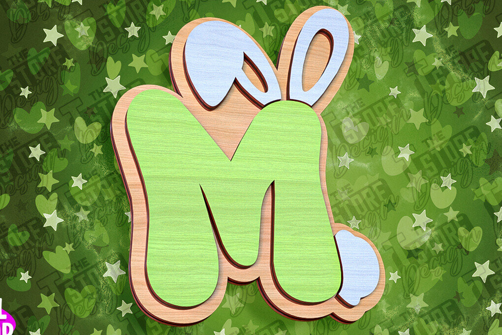 Σετ των 2 Intra απο ξύλο plywood  Χρώμα wenge 3mm-4mm πάχος - Πασχαλινό αλφάβητο | Σχέδιο λαγουδάκι Δίασταση 15x15 cm INTRAFABR-39461223