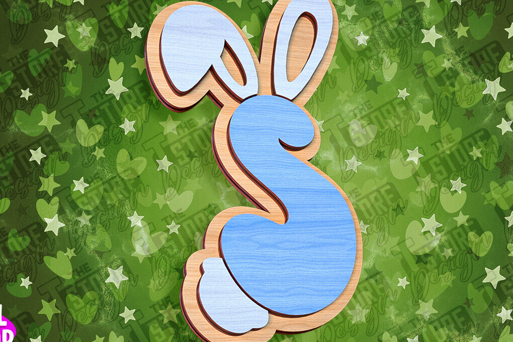 Σετ των 2 Intra απο ξύλο plywood  Χρώμα wenge 3mm-4mm πάχος - Πασχαλινό αλφάβητο | Σχέδιο λαγουδάκι Δίασταση 15x15 cm INTRAFABR-39461296