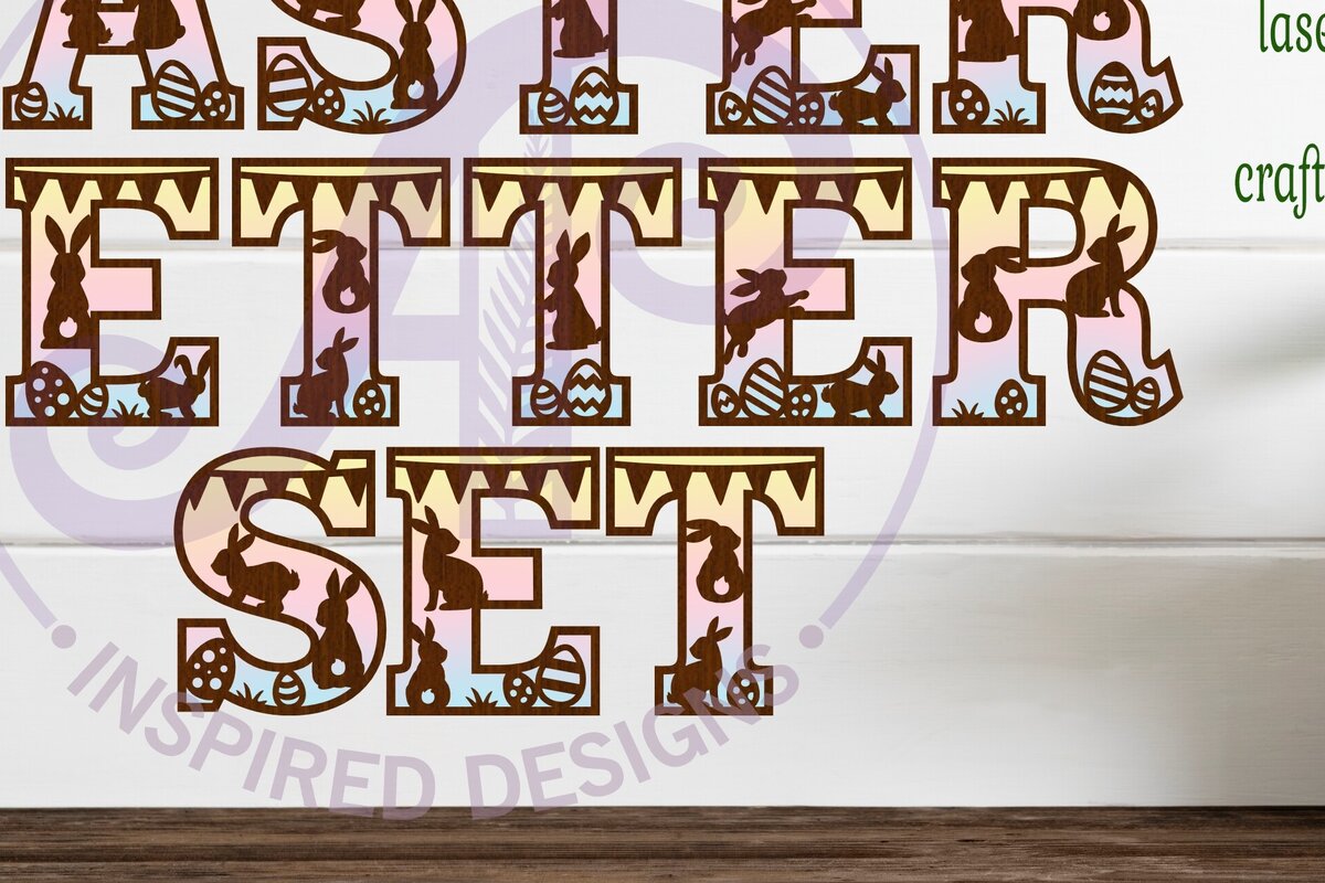 Intra απο ξύλο plywood  Χρώμα wenge 3mm-4mm πάχος - Πασχαλινό σετ αλφαβήτου. Γράμματα 2 επιπέδων. 54 Δίασταση 30x20 cm INTRAFABR-24739163