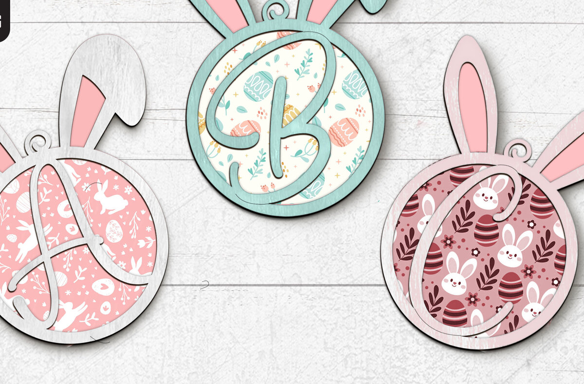 Σετ των 2 Intra απο ξύλο plywood  Χρώμα wenge 3mm-4mm πάχος - Στολίδι με αλφάβητα για πασχαλινό καλάθι λαγουδάκι Δίασταση 6x6 cm INTRAFABR-34256062