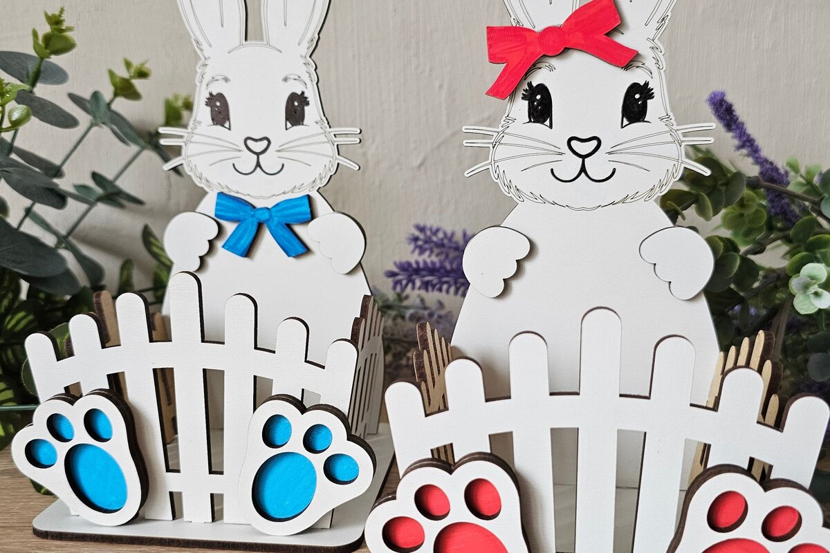 Σετ των 2 Intra απο ξύλο plywood  Χρώμα wenge 3mm-4mm πάχος - κοπής με λέιζερ Πασχαλινό Καλάθι | Λαγουδάκι Δίασταση 4x4 cm INTRAFABR-62209075