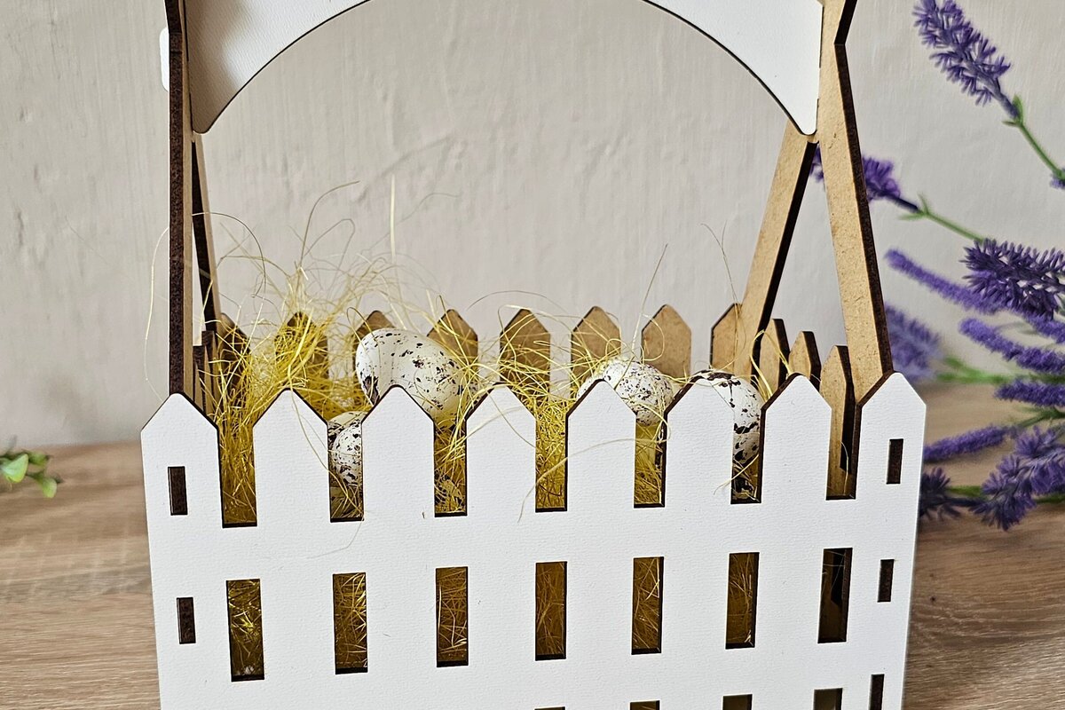 Σετ των 2 Intra απο ξύλο plywood  Χρώμα wenge 3mm-4mm πάχος - Πασχαλινό καλάθι Σχέδιο φράχτη με Δίασταση 4x4 cm INTRAFABR-91869713