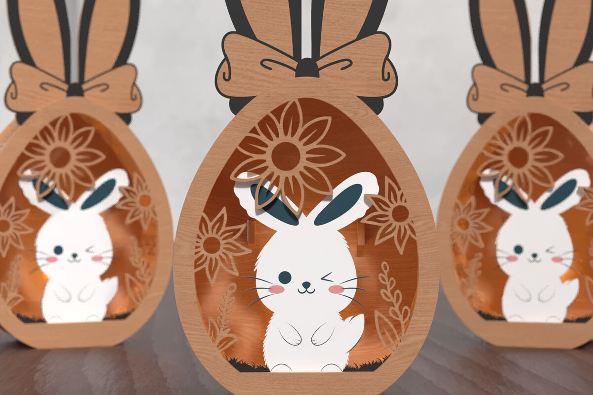Σετ των 2 Intra απο ξύλο plywood  Χρώμα wenge 3mm-4mm πάχος - 3D Layered Lantern Easter Bunny Δίασταση 15x15 cm INTRAFABR-65094475