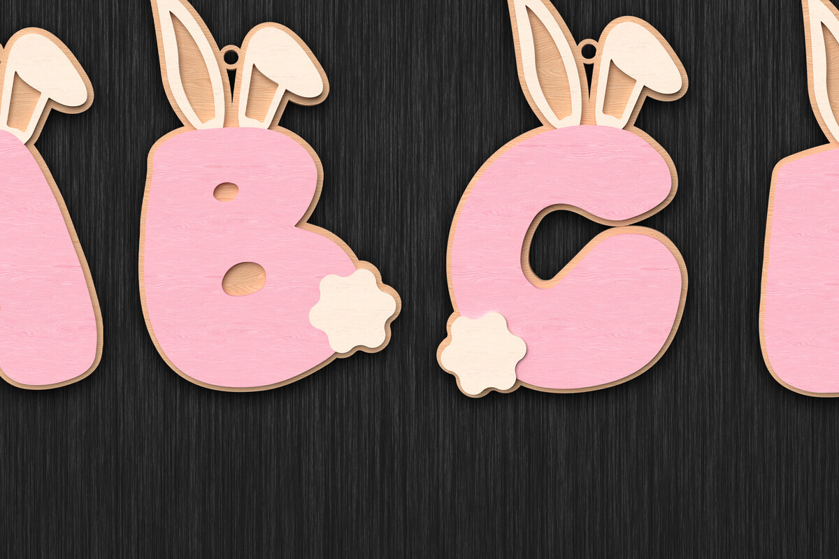 Intra απο ξύλο plywood  Χρώμα wenge 3mm-4mm πάχος - Πασχαλινό λαγουδάκι Αλφάβητο Ετικέτες Δίασταση 30x20 cm INTRAFABR-96804079