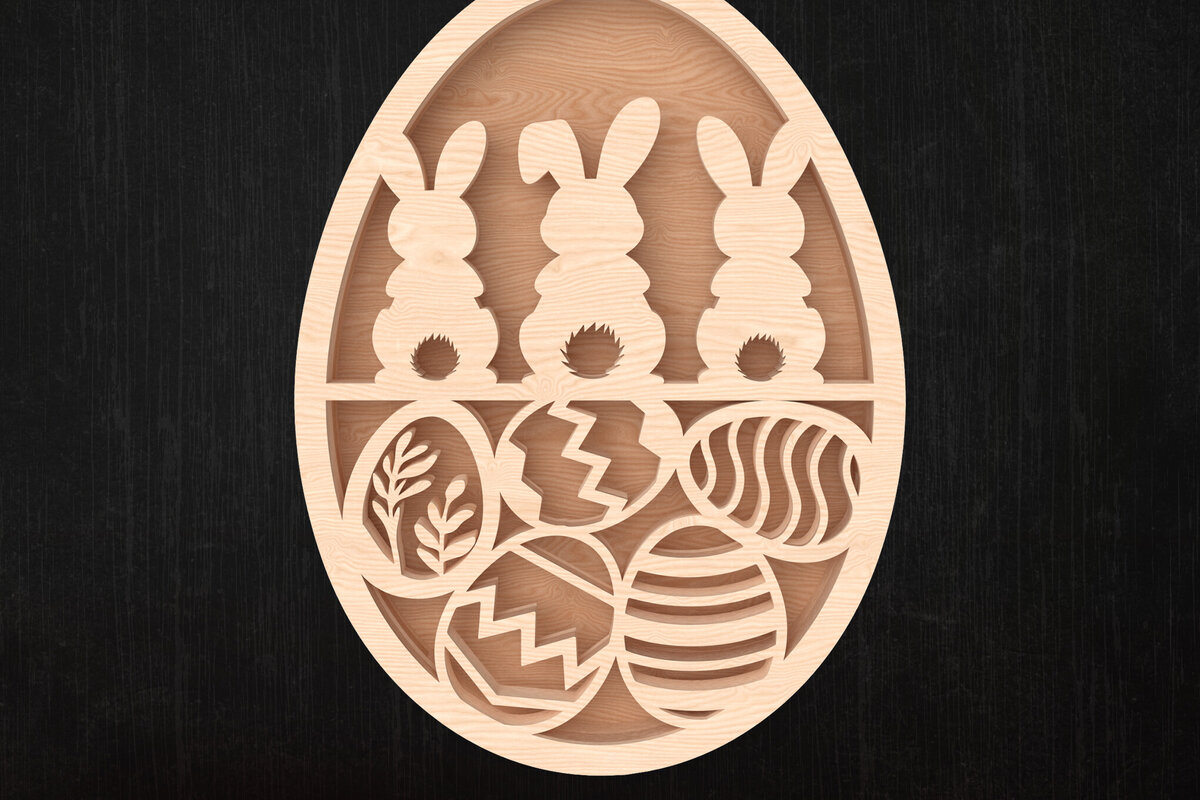 Σετ των 2 Intra απο ξύλο plywood  Χρώμα wenge 3mm-4mm πάχος - Easter Bunny and Egg Layered Δίασταση 15x15 cm INTRAFABR-96804004