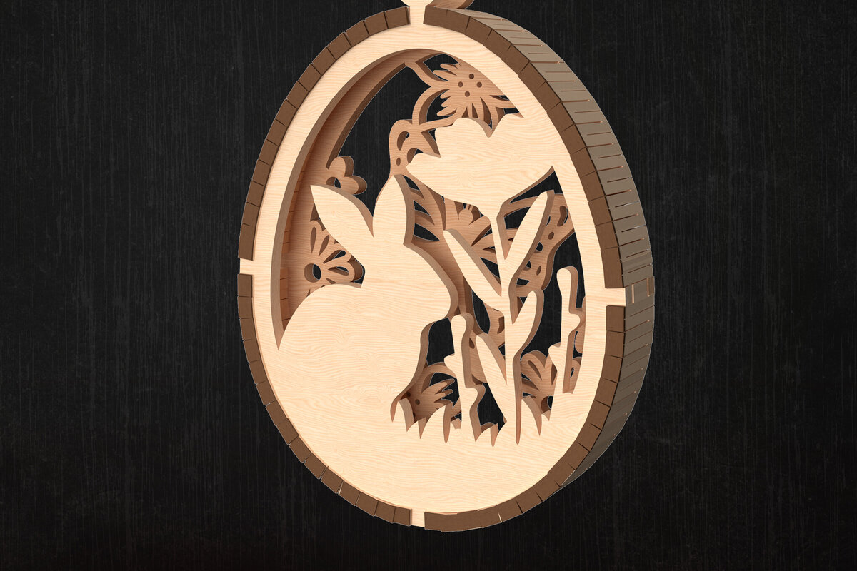 Intra απο ξύλο plywood  Χρώμα wenge 3mm-4mm πάχος - Πασχαλινό λαγουδάκι και αυγό λουλουδιών Δίασταση 30x20 cm INTRAFABR-96803390