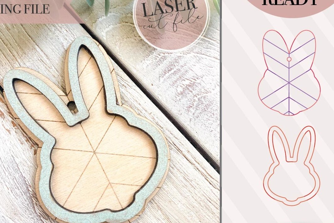Σετ των 2 Intra απο ξύλο plywood  Χρώμα wenge 3mm-4mm πάχος - Easter Bunny Basket Tag Laser Δίασταση 15x15 cm INTRAFABR-108852061