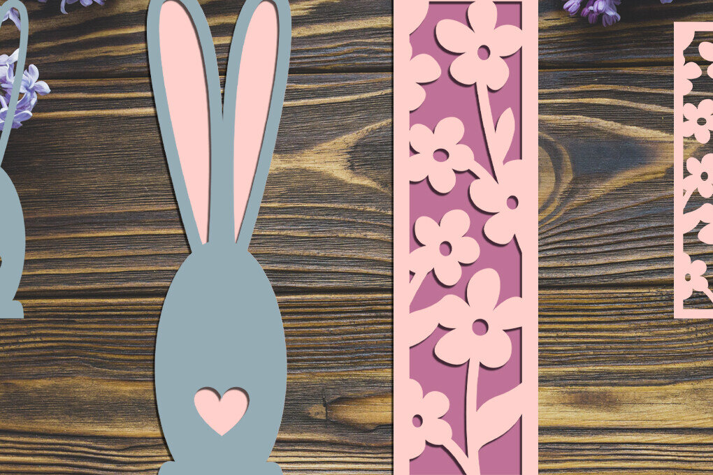 Σετ των 2 Intra απο ξύλο plywood  Χρώμα wenge 3mm-4mm πάχος - Easter Bunny Bookmark Layered Δίασταση 2x7 cm INTRAFABR-112120639
