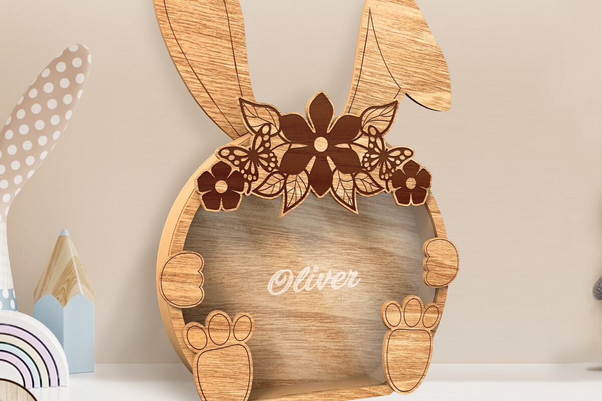 Σετ των 2 Intra απο ξύλο plywood  Χρώμα wenge 3mm-4mm πάχος - Πρότυπο κουτιού καραμελών για το Πάσχα λαγουδάκι Δίασταση 7x10 cm INTRAFABR-72076695