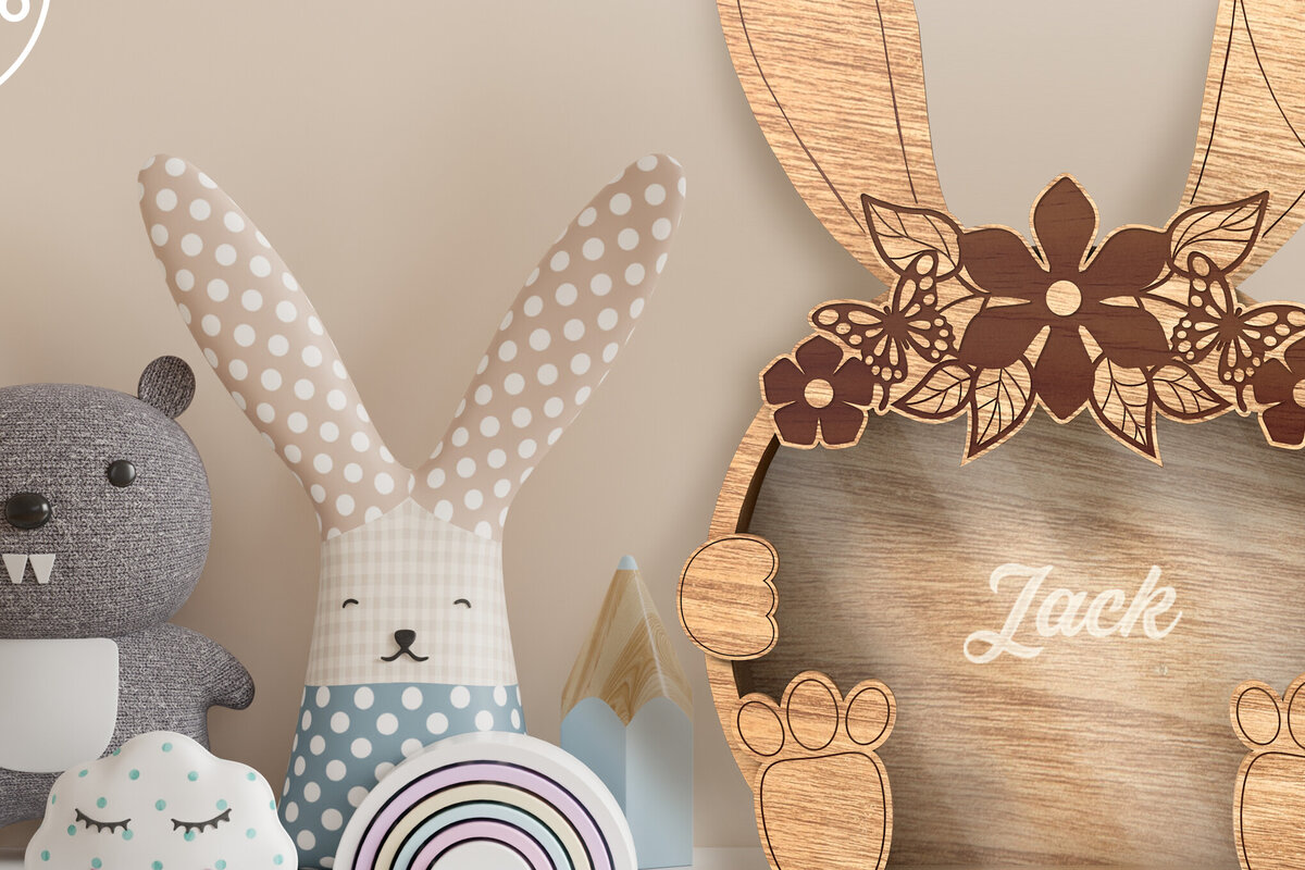 Σετ των 2 Intra απο ξύλο plywood  Χρώμα wenge 3mm-4mm πάχος - Πασχαλινό μπομπονιέρα με λαγουδάκι Δίασταση 7x10 cm INTRAFABR-89750491