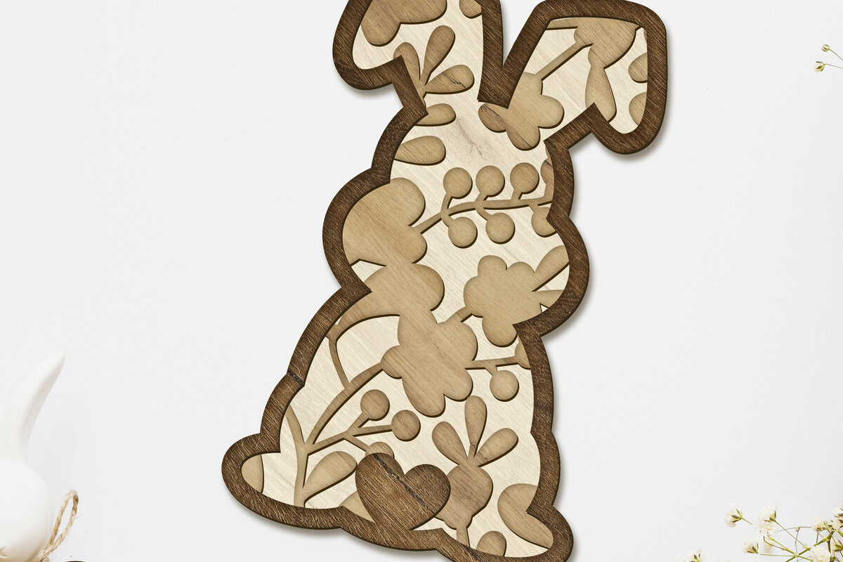 Intra απο ξύλο plywood  Χρώμα wenge 3mm-4mm πάχος - Πρότυπο αποκοπής λαγουδάκι του Πάσχα, διακόσμηση Δίασταση 34x7 cm INTRAFABR-123668315