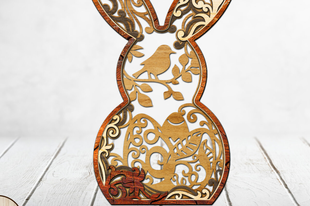 Σετ των 2 Intra απο ξύλο plywood  Χρώμα wenge 3mm-4mm πάχος - Πασχαλινό λαγουδάκι διακόσμηση, κομμένο πρότυπο Δίασταση 9x7 cm INTRAFABR-123756207