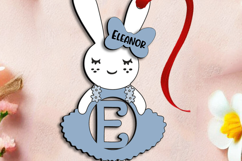 Σετ των 2 Intra απο ξύλο plywood  Χρώμα wenge 3mm-4mm πάχος - Πασχαλινό λαγουδάκι Φόρεμα Letter E Καλάθι λέιζερ Δίασταση 6x6 cm INTRAFABR-94232447