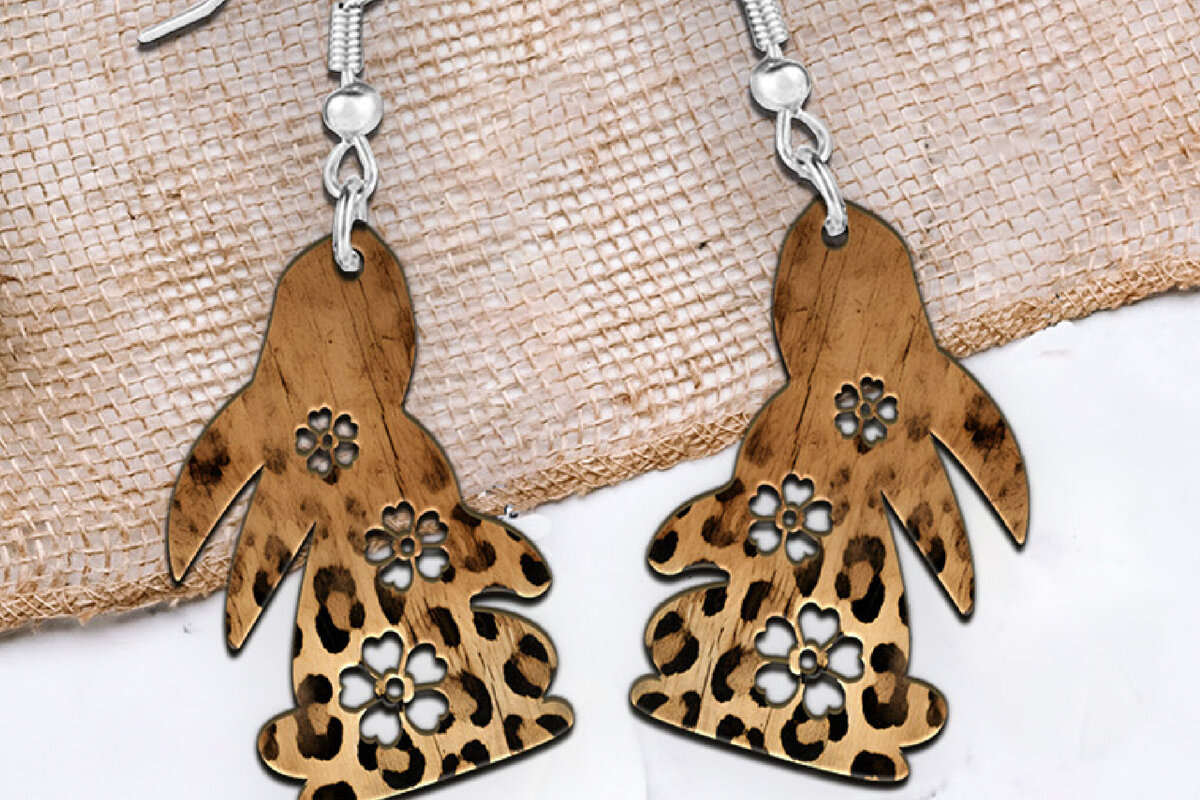 Σετ των 3 Intra απο ξύλο plywood  Χρώμα wenge 3mm-4mm πάχος - Πασχαλινά σκουλαρίκια λαγουδάκι με λέιζερ. Δίασταση 3x3 cm INTRAFABR-94231764