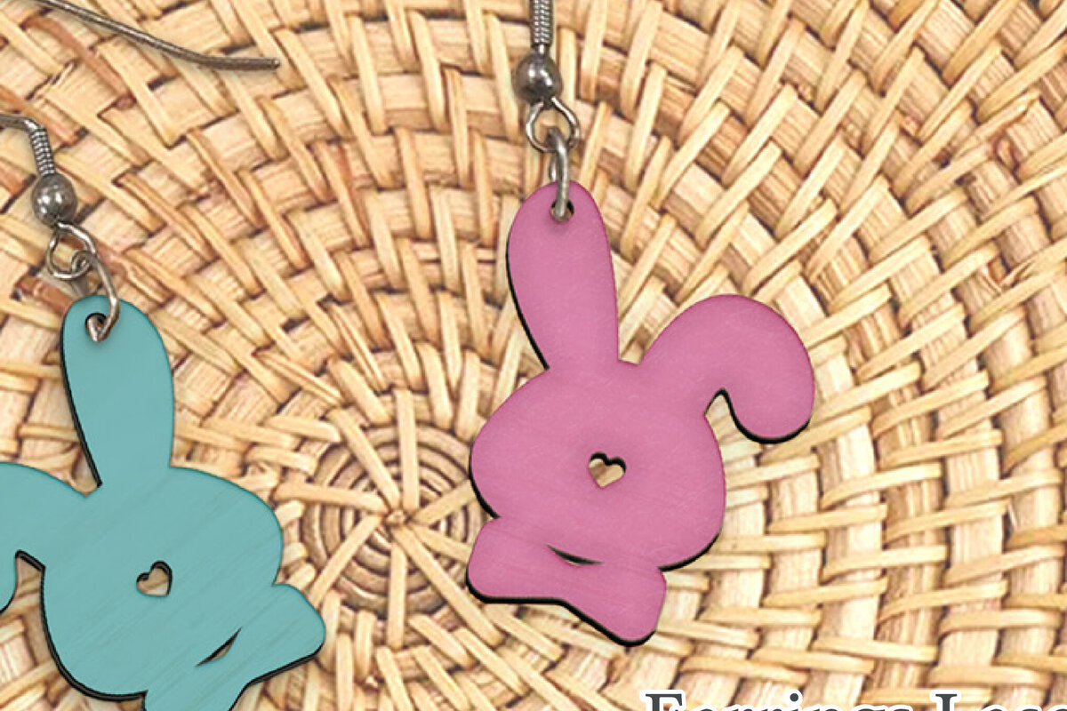 Σετ των 3 Intra απο ξύλο plywood  Χρώμα wenge 3mm-4mm πάχος - Πασχαλινά σκουλαρίκια λαγουδάκι με λέιζερ. Δίασταση 3x3 cm INTRAFABR-94231914