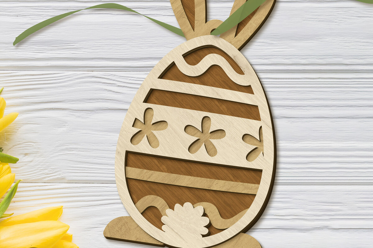 Σετ των 2 Intra απο ξύλο plywood  Χρώμα wenge 3mm-4mm πάχος - Διακόσμηση πασχαλινών αυγών με λαγουδάκι, κομμένο Δίασταση 4x5 cm INTRAFABR-31211254