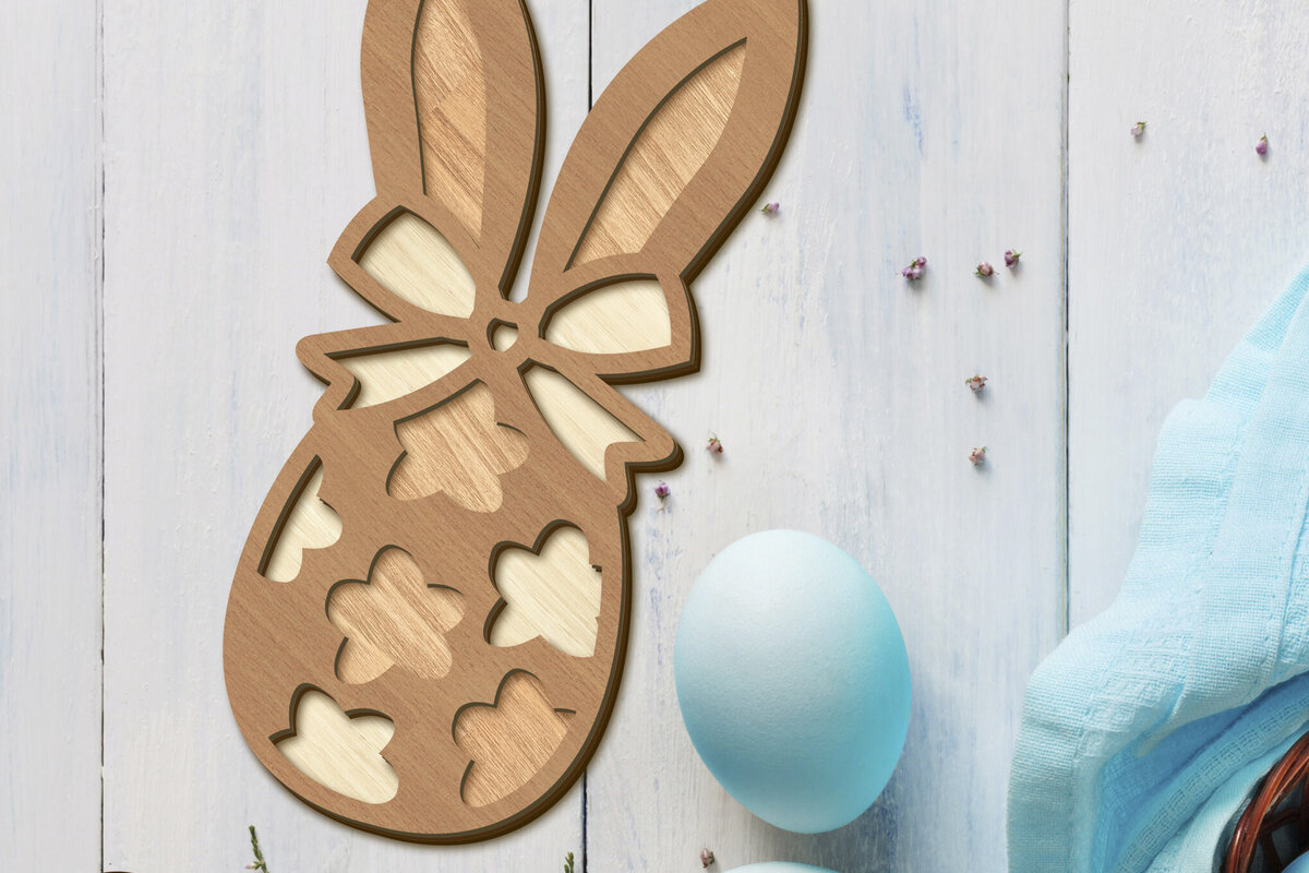 Σετ των 2 Intra απο ξύλο plywood  Χρώμα wenge 3mm-4mm πάχος - Πασχαλινό λαγουδάκι, Διακοσμητικό κομμένο Δίασταση 5x4 cm INTRAFABR-31211745