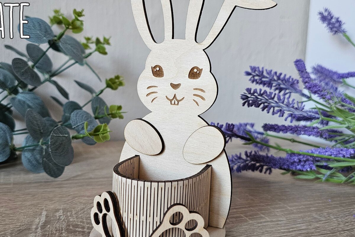 Σετ των 2 Intra απο ξύλο plywood  Χρώμα wenge 3mm-4mm πάχος - Πασχαλινή θήκη αυγών για λαγουδάκι , Δίασταση 4x4 cm INTRAFABR-34848097