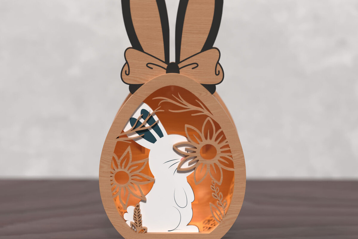 Σετ των 2 Intra απο ξύλο plywood  Χρώμα wenge 3mm-4mm πάχος - Φανάρι Easter Bunny Egg -3D Layered Δίασταση 20x20 cm INTRAFABR-69109077