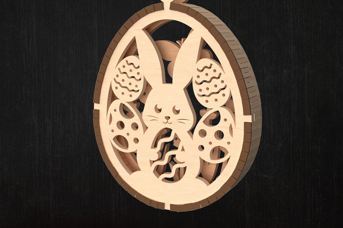 Σετ των 2 Intra απο ξύλο plywood  Χρώμα wenge 3mm-4mm πάχος - Στολίδι Πασχαλινό λαγουδάκι με αυγά Δίασταση 6x6 cm INTRAFABR-96814265