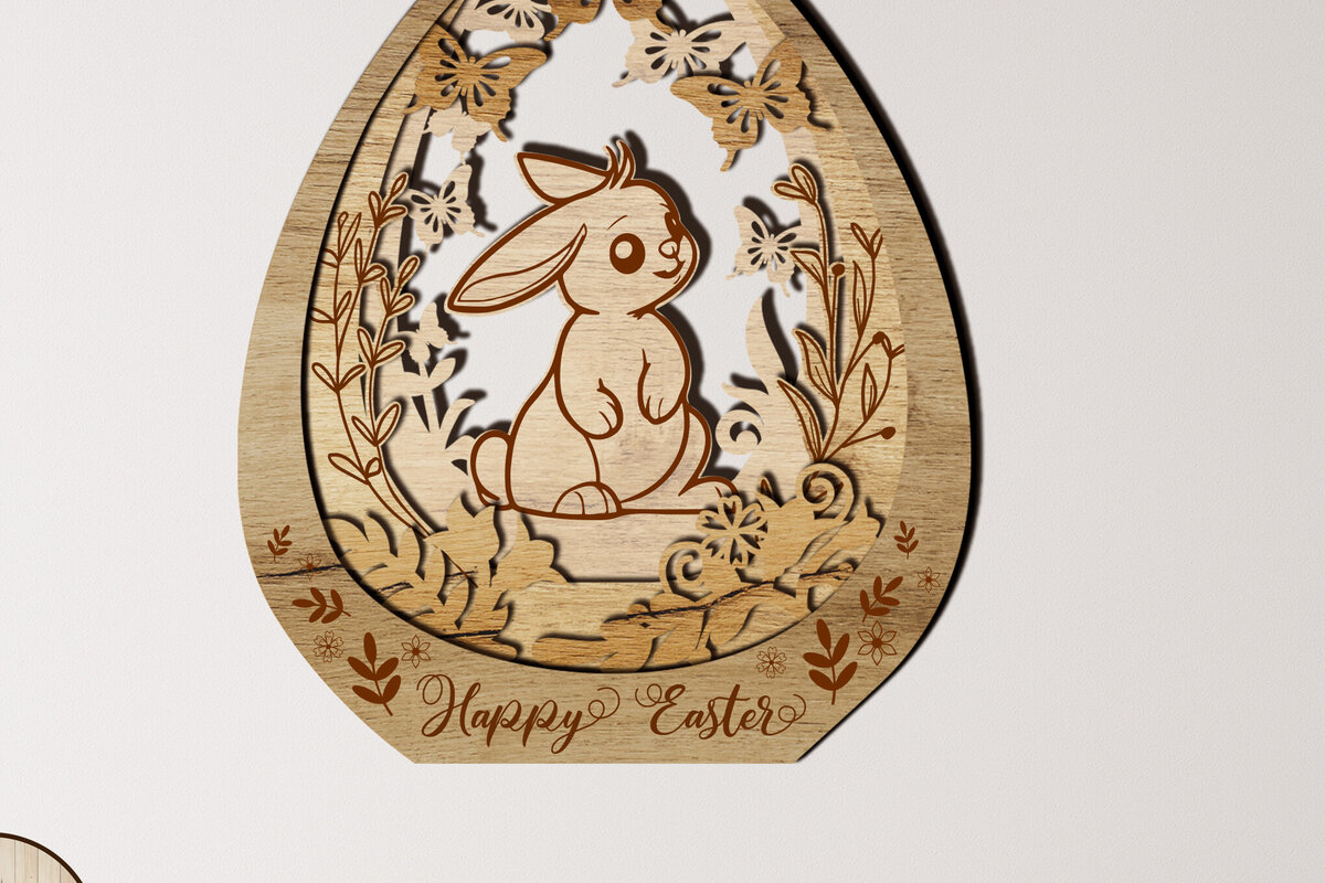 Σετ των 2 Intra απο ξύλο plywood  Χρώμα wenge 3mm-4mm πάχος - Διακόσμηση τοίχου με αυγό πασχαλινό λαγουδάκι Δίασταση 3x4 cm INTRAFABR-69665579