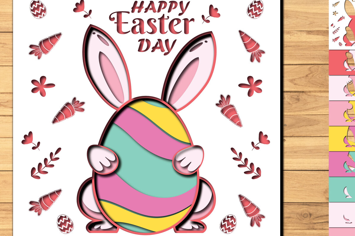 Intra απο ξύλο plywood  Χρώμα wenge 3mm-4mm πάχος - 3d Paper Cut Easter Bunny Eggs Δίασταση 1200x1200 cm INTRAFABR-38704086