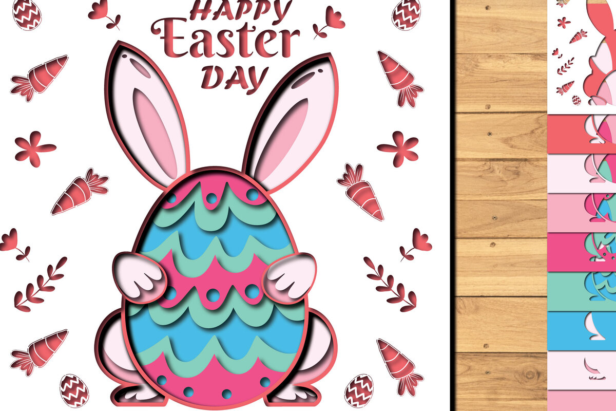 Intra απο ξύλο plywood  Χρώμα wenge 3mm-4mm πάχος - 3d Paper Cut Easter Bunny Eggs Δίασταση 1200x1200 cm INTRAFABR-69666182
