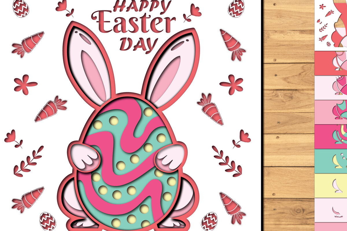 Intra απο ξύλο plywood  Χρώμα wenge 3mm-4mm πάχος - 3d Paper Cut Easter Bunny Eggs Δίασταση 1200x1200 cm INTRAFABR-85827765