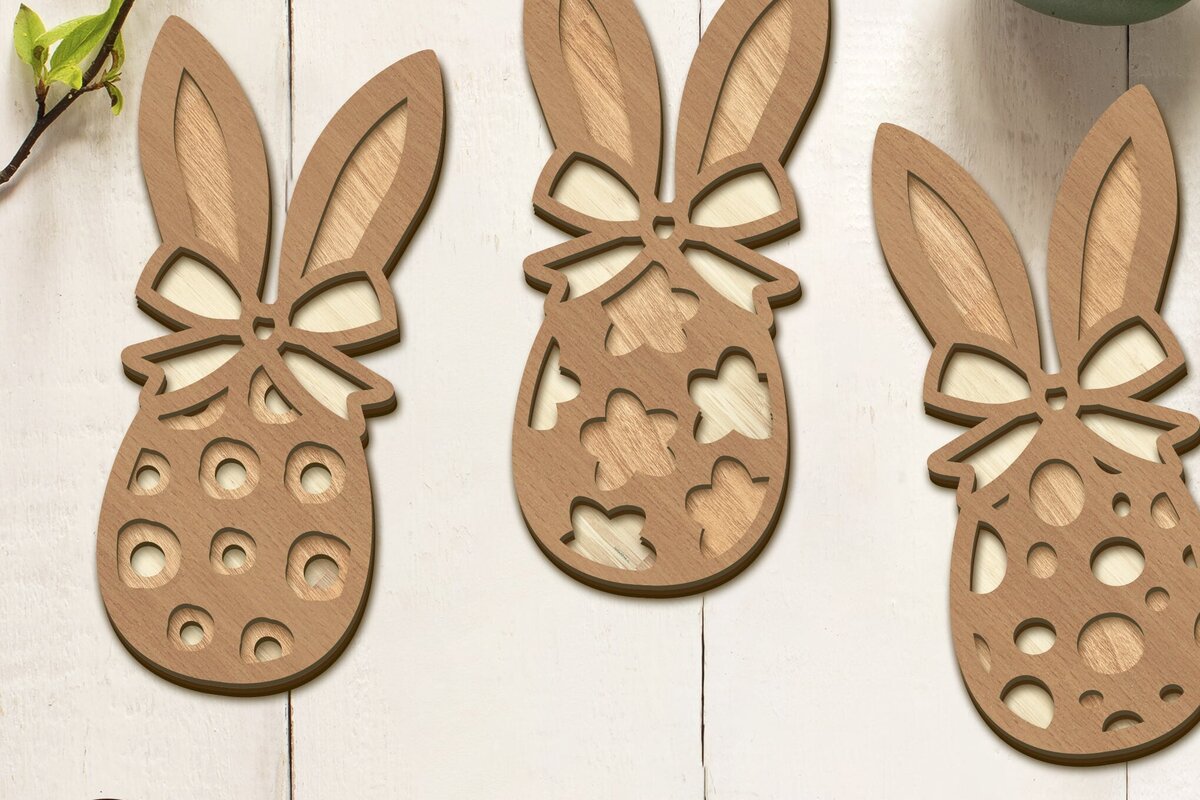 Σετ των 2 Intra απο ξύλο plywood  Χρώμα wenge 3mm-4mm πάχος - Πρότυπα χειροτεχνίας σετ πασχαλινών αυγών λαγουδάκι Δίασταση 5x6 cm INTRAFABR-109425983