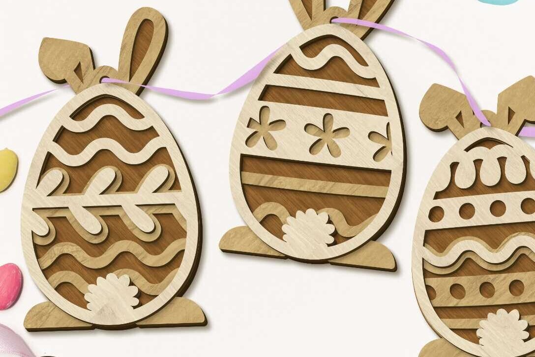 Σετ των 2 Intra απο ξύλο plywood  Χρώμα wenge 3mm-4mm πάχος - Σετ Πασχαλινών Αυγών Κουνελιού, Αρχεία πολλαπλών στρώσεων Δίασταση 2x7 cm INTRAFABR-60115748