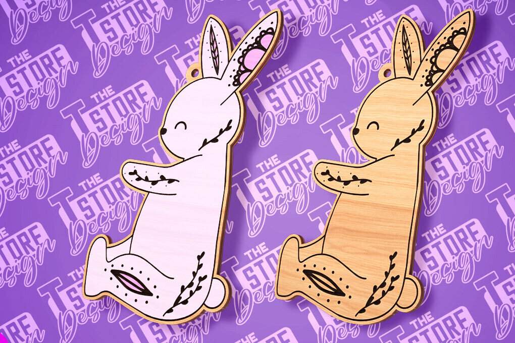 Σετ των 2 Intra απο ξύλο plywood  Χρώμα wenge 3mm-4mm πάχος - με λέιζερ με ετικέτα δώρου Πάσχα λαγουδάκι Δίασταση 15x15 cm INTRAFABR-88355301