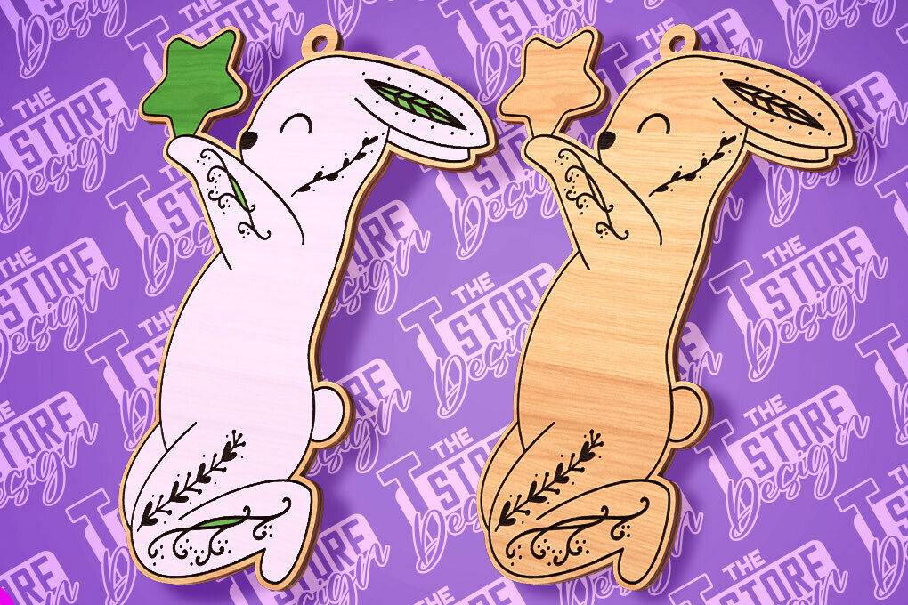 Σετ των 2 Intra απο ξύλο plywood  Χρώμα wenge 3mm-4mm πάχος - με λέιζερ με ετικέτα δώρου Πάσχα λαγουδάκι Δίασταση 15x15 cm INTRAFABR-69903341