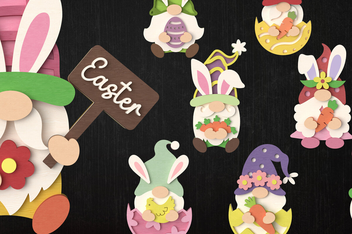 Σετ των 2 Intra απο ξύλο plywood  Χρώμα wenge 3mm-4mm πάχος - Πακέτο Easter Bunny Gnome Δίασταση 15x15 cm INTRAFABR-93776699