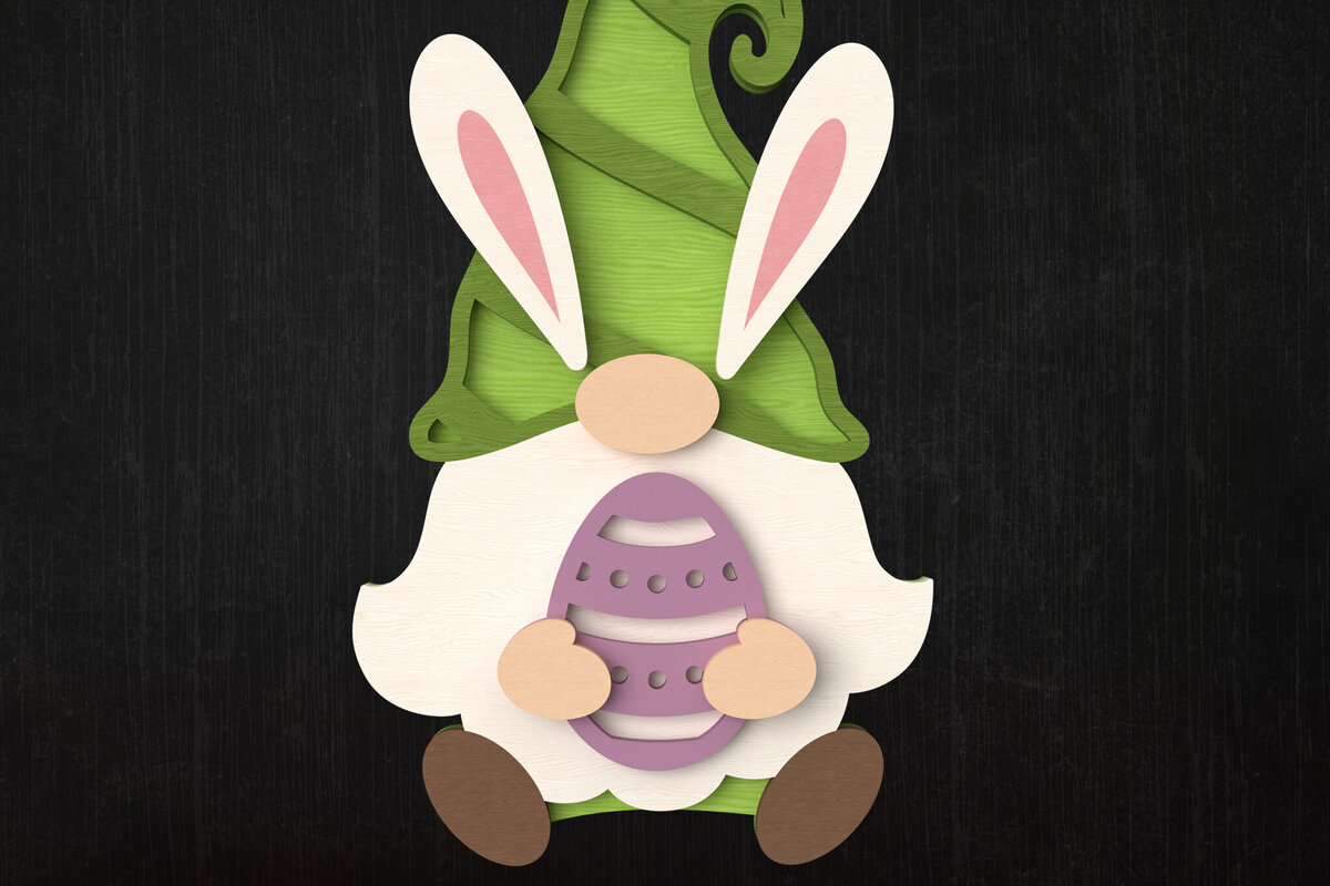 Σετ των 2 Intra απο ξύλο plywood  Χρώμα wenge 3mm-4mm πάχος - Easter Bunny Gnome Layered Δίασταση 15x15 cm INTRAFABR-69904661