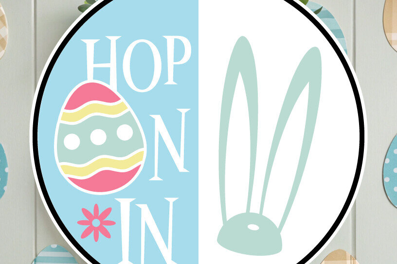 Σετ των 2 Intra απο ξύλο plywood  Χρώμα wenge 3mm-4mm πάχος - Easter Bunny «Hop on» Στρογγυλή πινακίδα Δίασταση 15x15 cm INTRAFABR-70066524