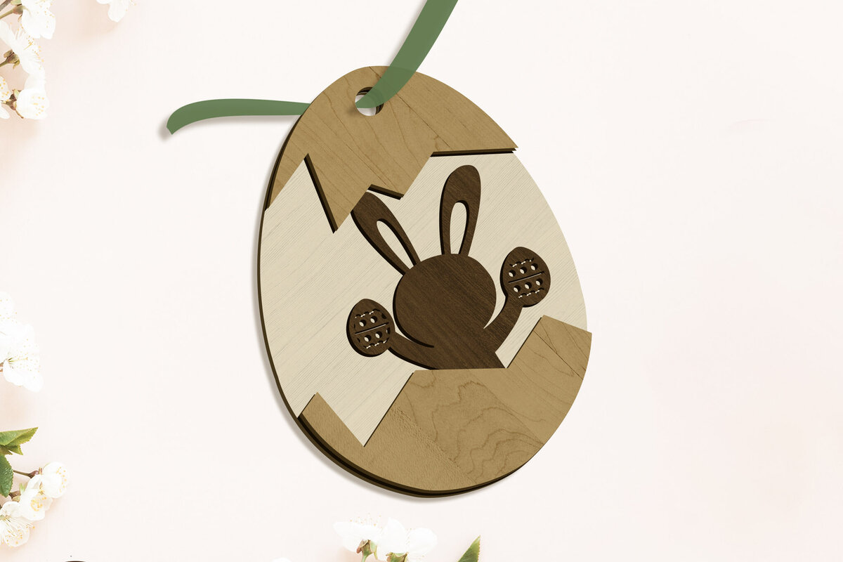 Σετ των 2 Intra απο ξύλο plywood  Χρώμα wenge 3mm-4mm πάχος - Πασχαλινό λαγουδάκι σε αυγό, κοπής με λέιζερ Δίασταση 3x4 cm INTRAFABR-70105715