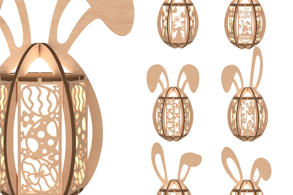 Intra απο ξύλο plywood  Χρώμα wenge 3mm-4mm πάχος - Πακέτο κοπής με λέιζερ με φανάρι Πάσχας Λαγουδάκι Δίασταση 30x20 cm INTRAFABR-120037259