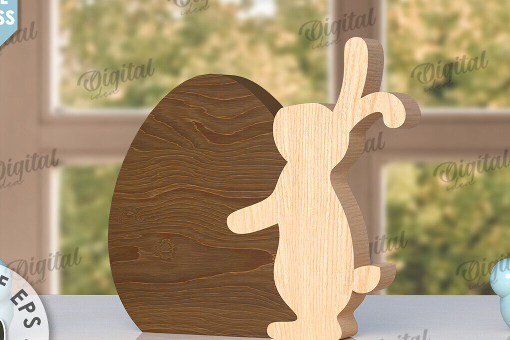 Σετ των 2 Intra απο ξύλο plywood  Χρώμα wenge 3mm-4mm πάχος - Πασχαλινό λαγουδάκι με λέιζερ. Bunny Puzzle Δίασταση 15x15 cm INTRAFABR-83431137