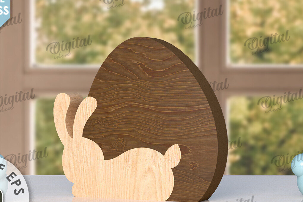 Σετ των 2 Intra απο ξύλο plywood  Χρώμα wenge 3mm-4mm πάχος - Πασχαλινό λαγουδάκι με λέιζερ. Bunny Puzzle Δίασταση 15x15 cm INTRAFABR-85318296