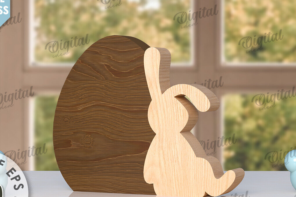 Σετ των 2 Intra απο ξύλο plywood  Χρώμα wenge 3mm-4mm πάχος - Πασχαλινό λαγουδάκι με λέιζερ. Bunny Puzzle Δίασταση 15x15 cm INTRAFABR-85400711