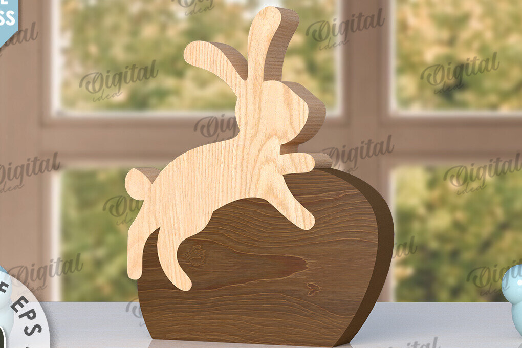 Σετ των 2 Intra απο ξύλο plywood  Χρώμα wenge 3mm-4mm πάχος - Πασχαλινό λαγουδάκι με λέιζερ. Bunny Puzzle Δίασταση 15x15 cm INTRAFABR-83431253